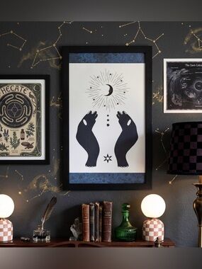 Divine Moon Hands Witchy Art Celestial Crescent Moon Star Canvas Print Framed
